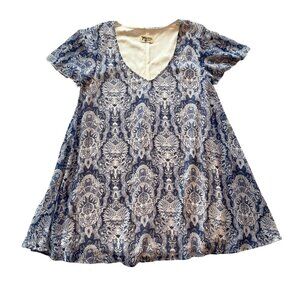 Show Me Your Mumu Kylie Womens Small Mini Dress Blue White Damask Paisley Boho